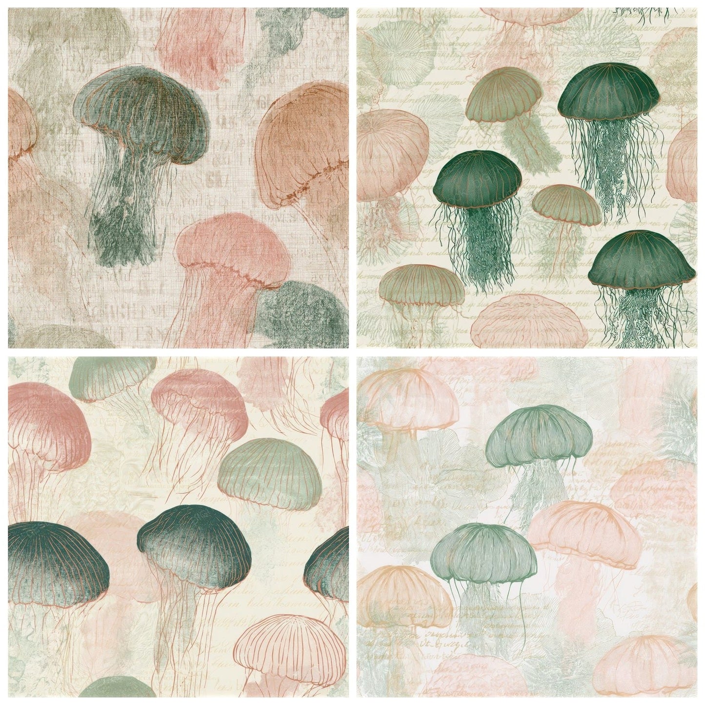 Drypoint Jellyfish Dewy Green Blush Seamless Digital Paper Pack (DDD012965)