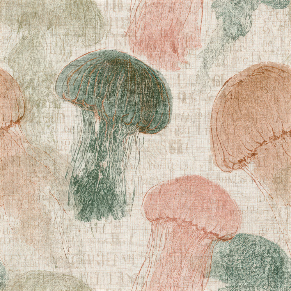 Drypoint Jellyfish Dewy Green Blush Seamless Digital Paper Pack (DDD012965)
