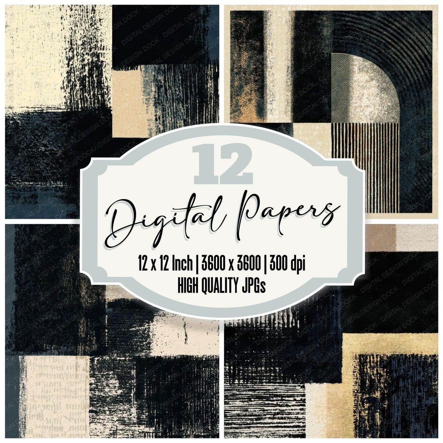 Drypoint Minimal Black White Abstract Digital Paper Pack (DDD012967)