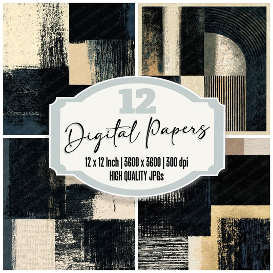 Drypoint Minimal Black White Abstract Digital Paper Pack (DDD012967)