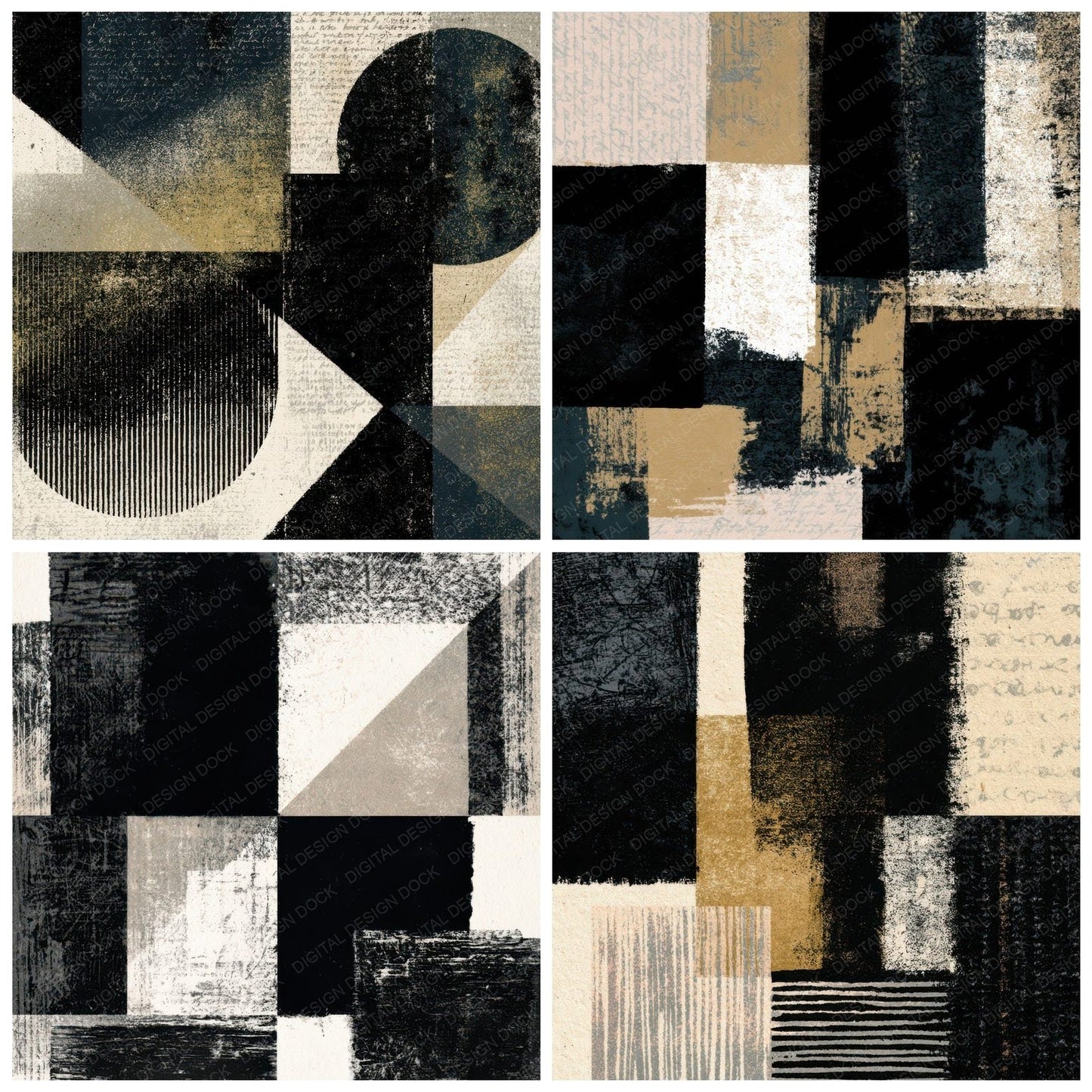 Drypoint Minimal Black White Abstract Digital Paper Pack (DDD012967)