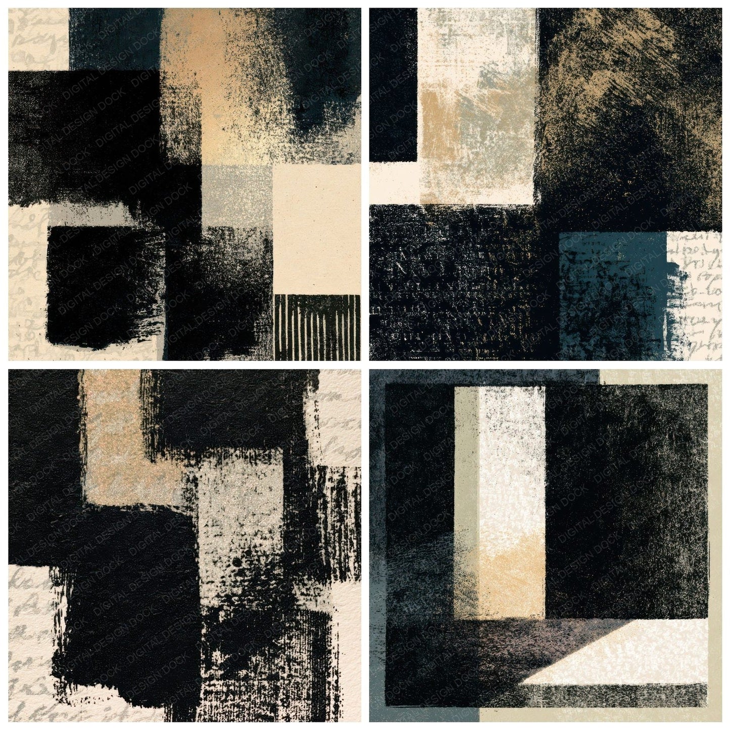Drypoint Minimal Black White Abstract Digital Paper Pack (DDD012967)