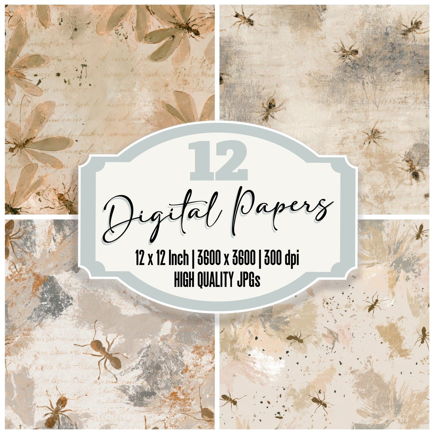 Gouache Ants Oat Linen Digital Paper Pack (DDD012968)