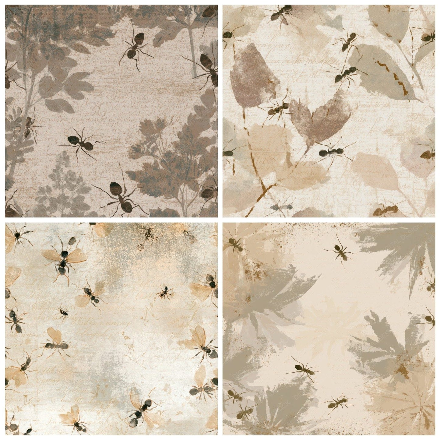 Gouache Ants Oat Linen Digital Paper Pack (DDD012968)