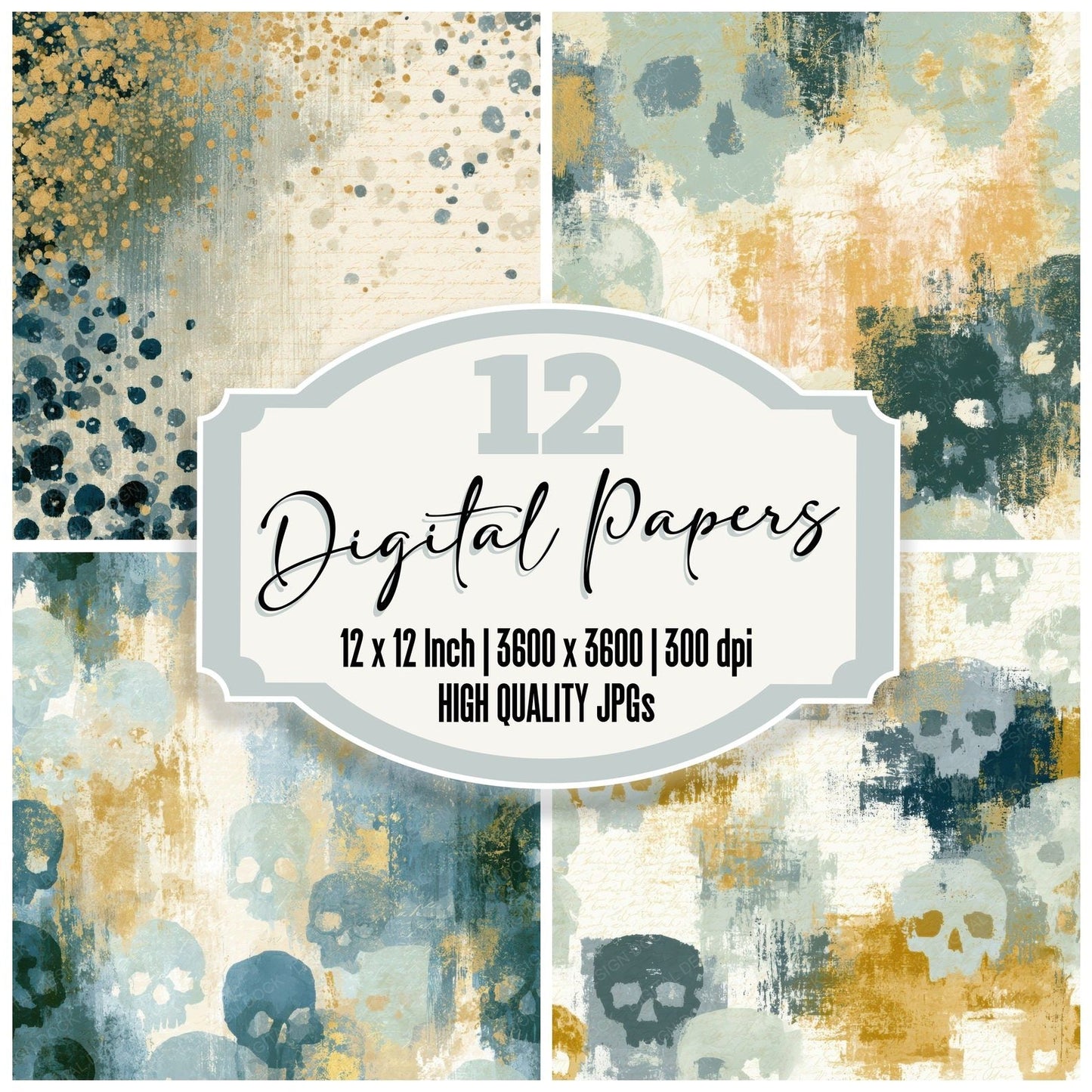 Gouache Skulls Sea Glass Bone Digital Paper Pack (DDD012969)