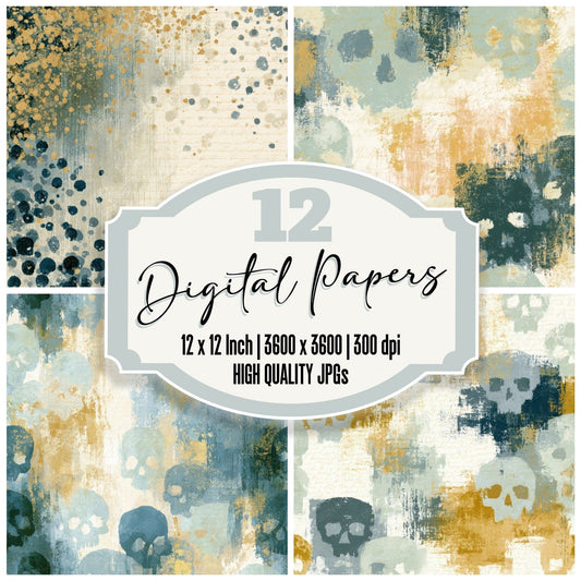Gouache Skulls Sea Glass Bone Digital Paper Pack (DDD012969)