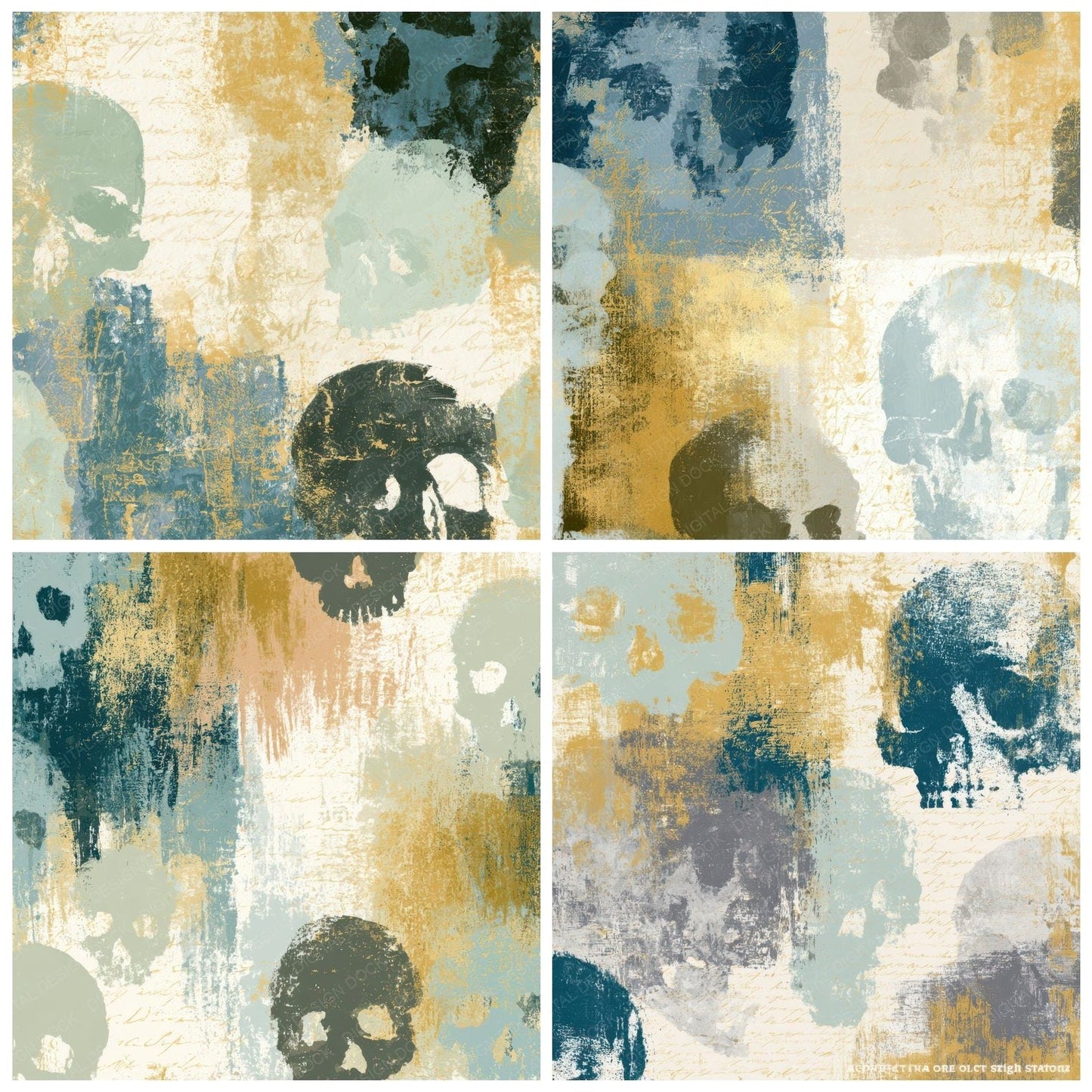 Gouache Skulls Sea Glass Bone Digital Paper Pack (DDD012969)