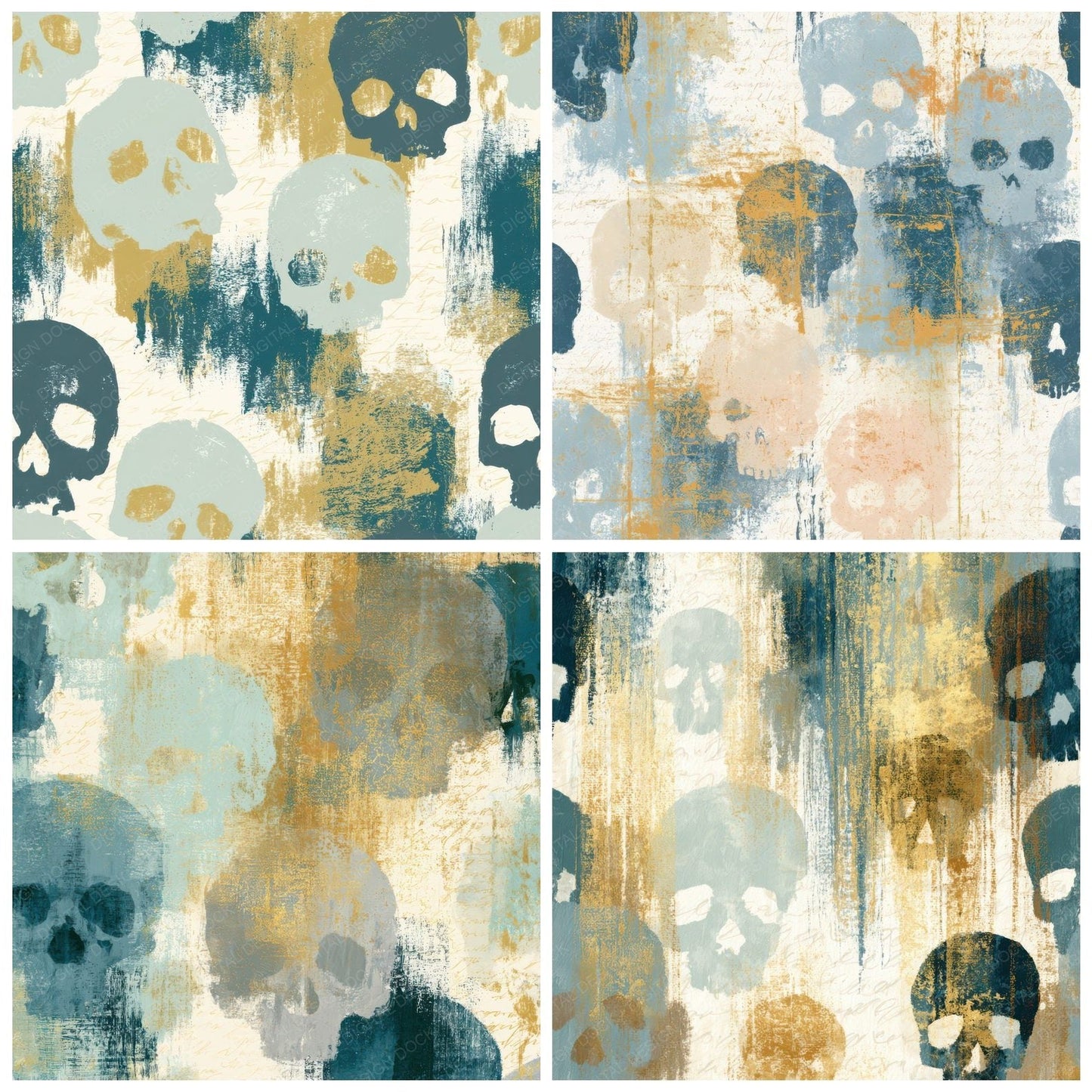 Gouache Skulls Sea Glass Bone Digital Paper Pack (DDD012969)