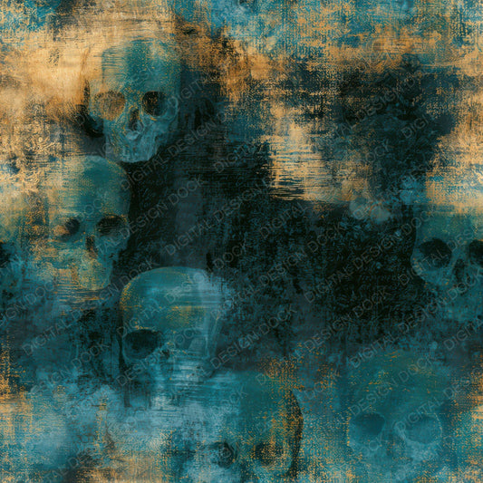 Infrared Skulls Teal Brass Seamless Digital Paper Pack (DDD012970)