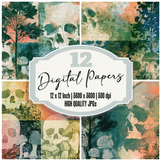 Ink Wash Skulls Morels Blush Digital Paper Pack (DDD012971)