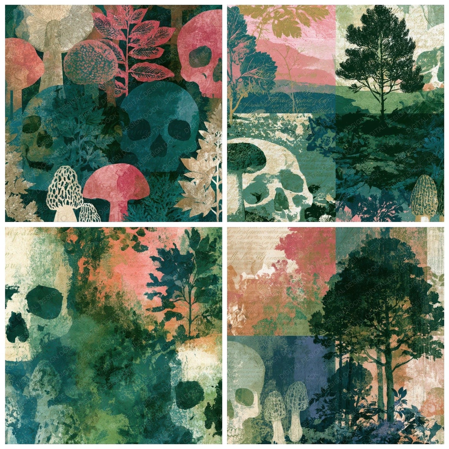 Ink Wash Skulls Morels Blush Digital Paper Pack (DDD012971)