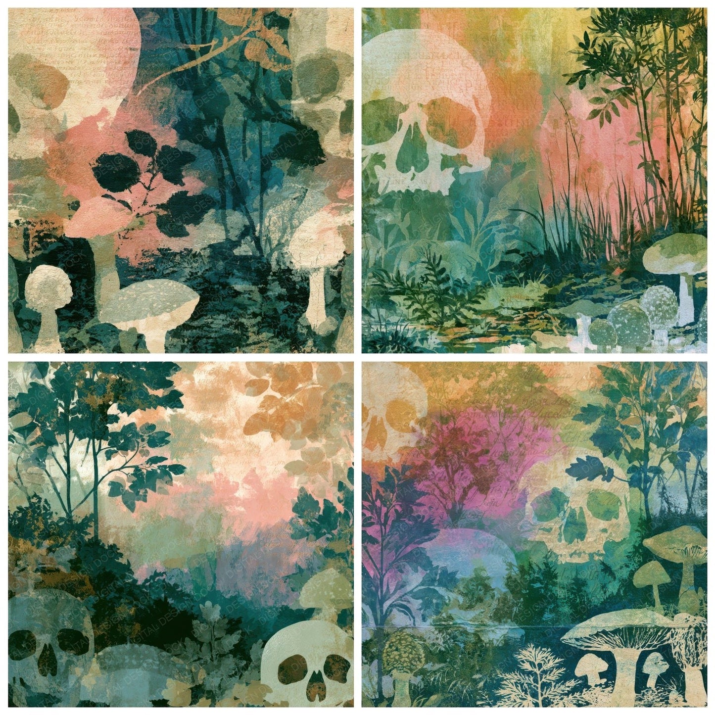 Ink Wash Skulls Morels Blush Digital Paper Pack (DDD012971)