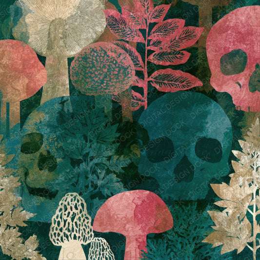 Ink Wash Skulls Morels Blush Digital Paper Pack (DDD012971)