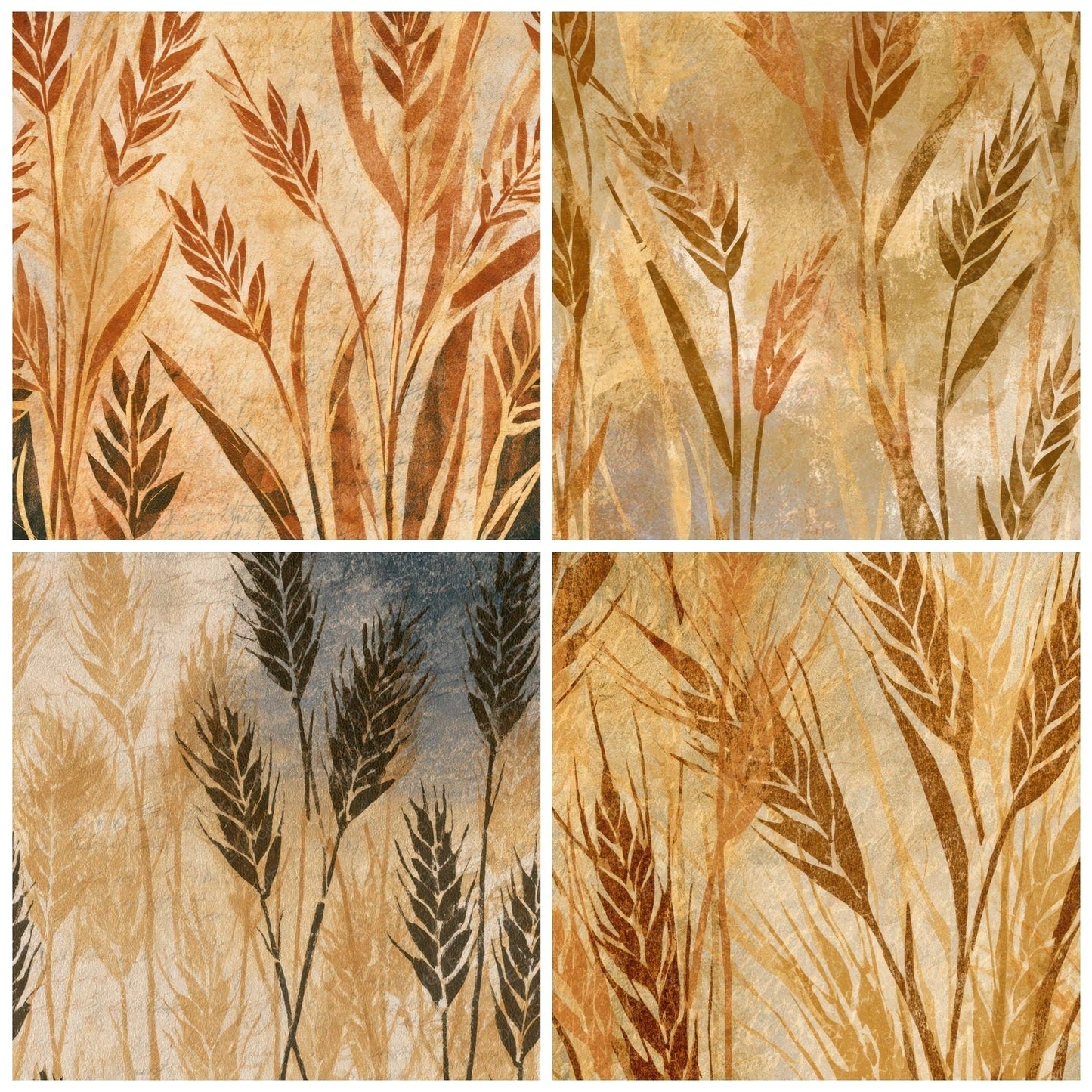Linocut Wheat Sepia Beige Digital Paper Pack (DDD012973)