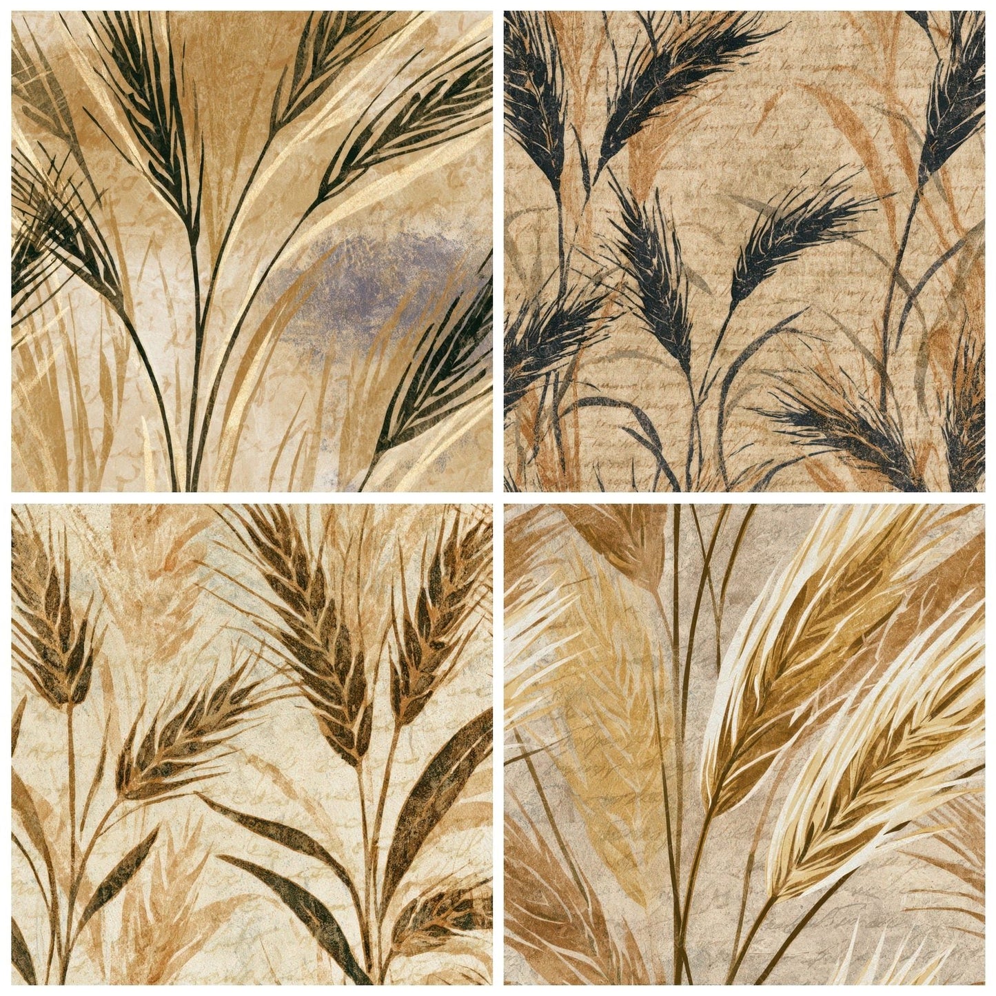 Linocut Wheat Sepia Beige Digital Paper Pack (DDD012973)