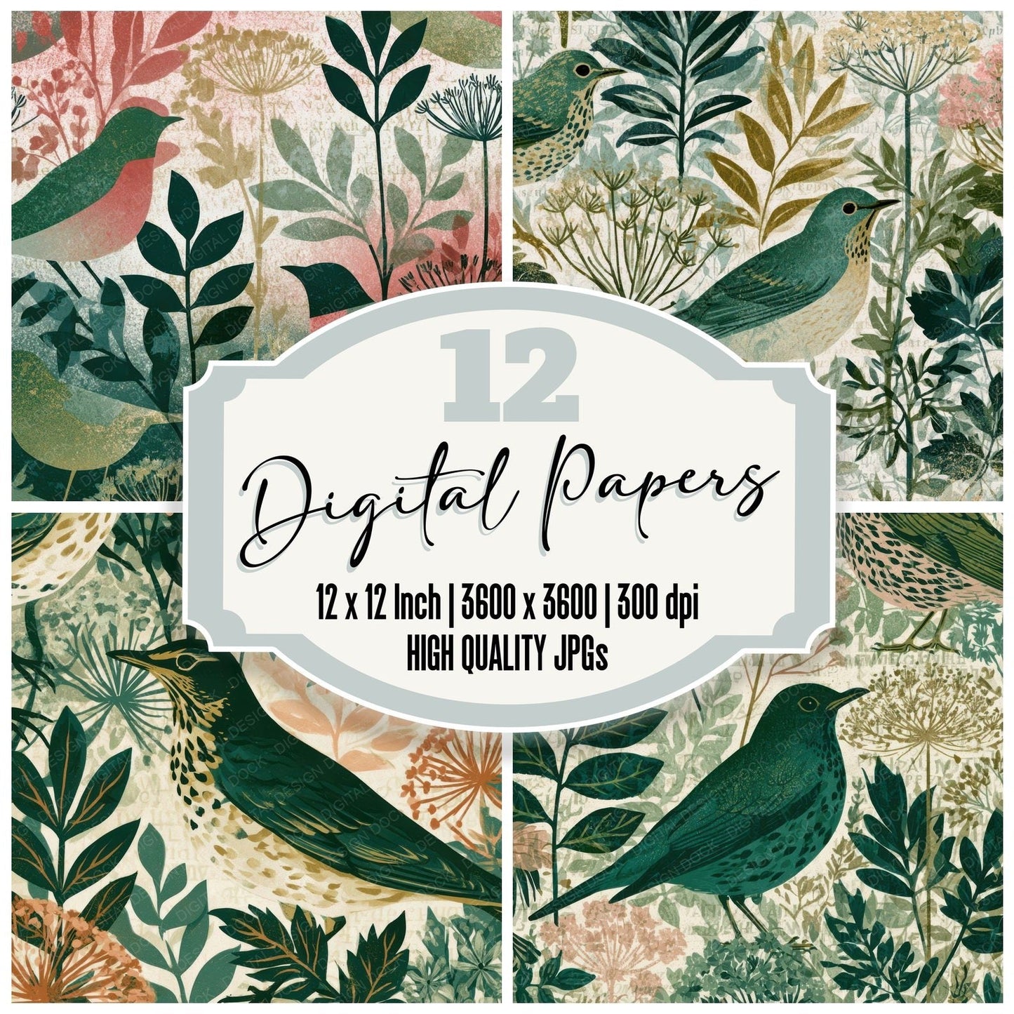 Risograph Thrush Botanical Blush Digital Paper Pack (DDD012975)