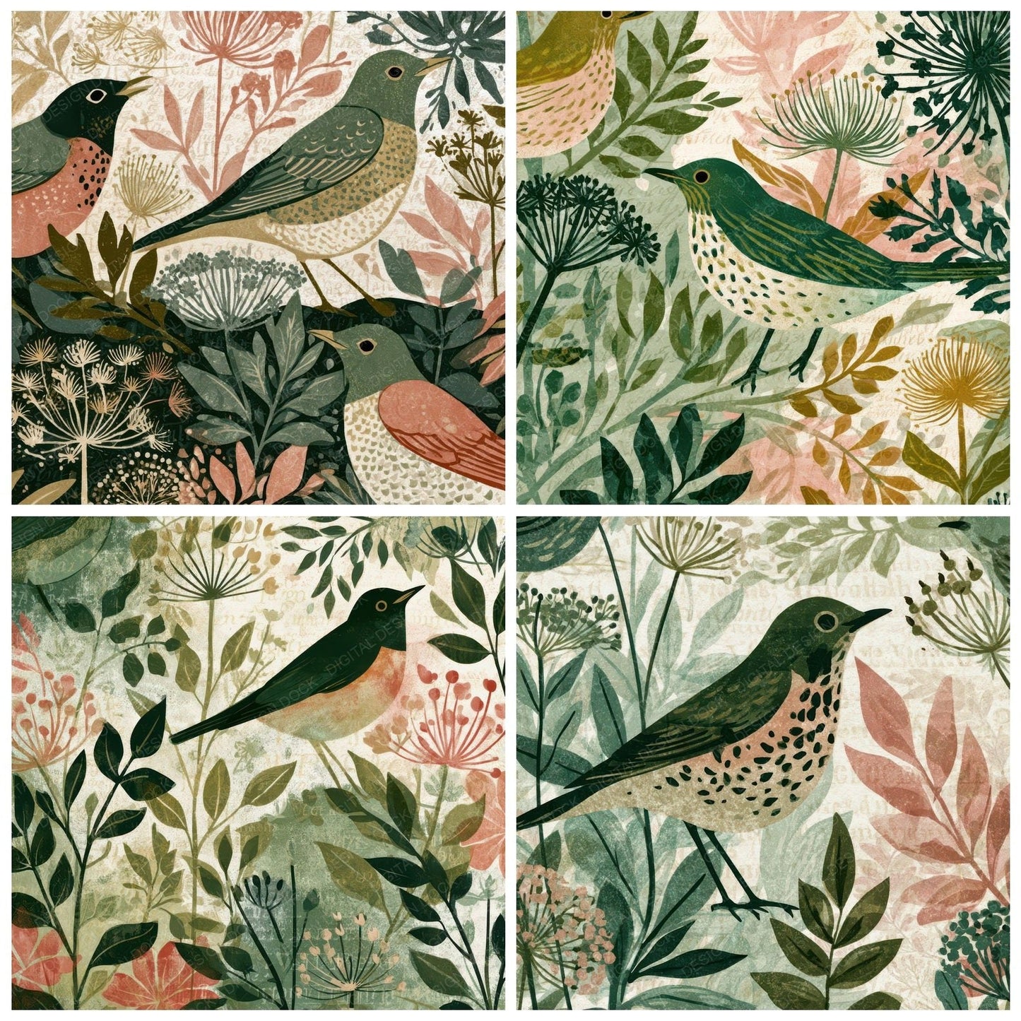 Risograph Thrush Botanical Blush Digital Paper Pack (DDD012975)