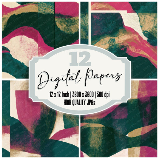Screenprint Magenta Jungle Green Abstract Seamless Digital Paper Pack (DDD012976)
