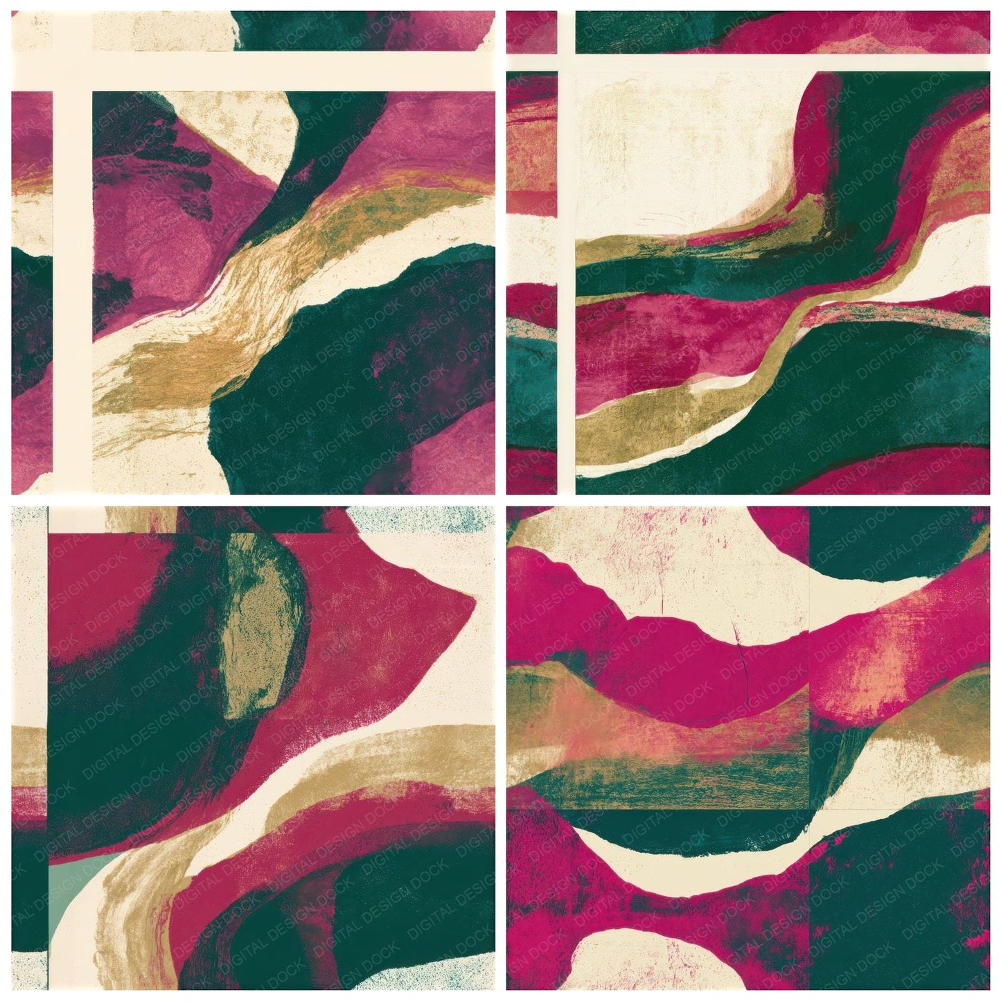 Screenprint Magenta Jungle Green Abstract Seamless Digital Paper Pack (DDD012976)