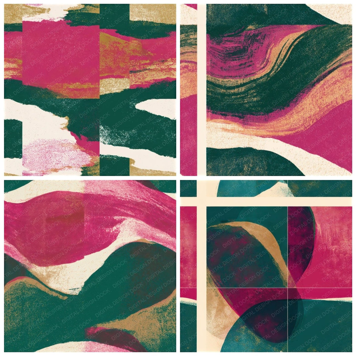 Screenprint Magenta Jungle Green Abstract Seamless Digital Paper Pack (DDD012976)