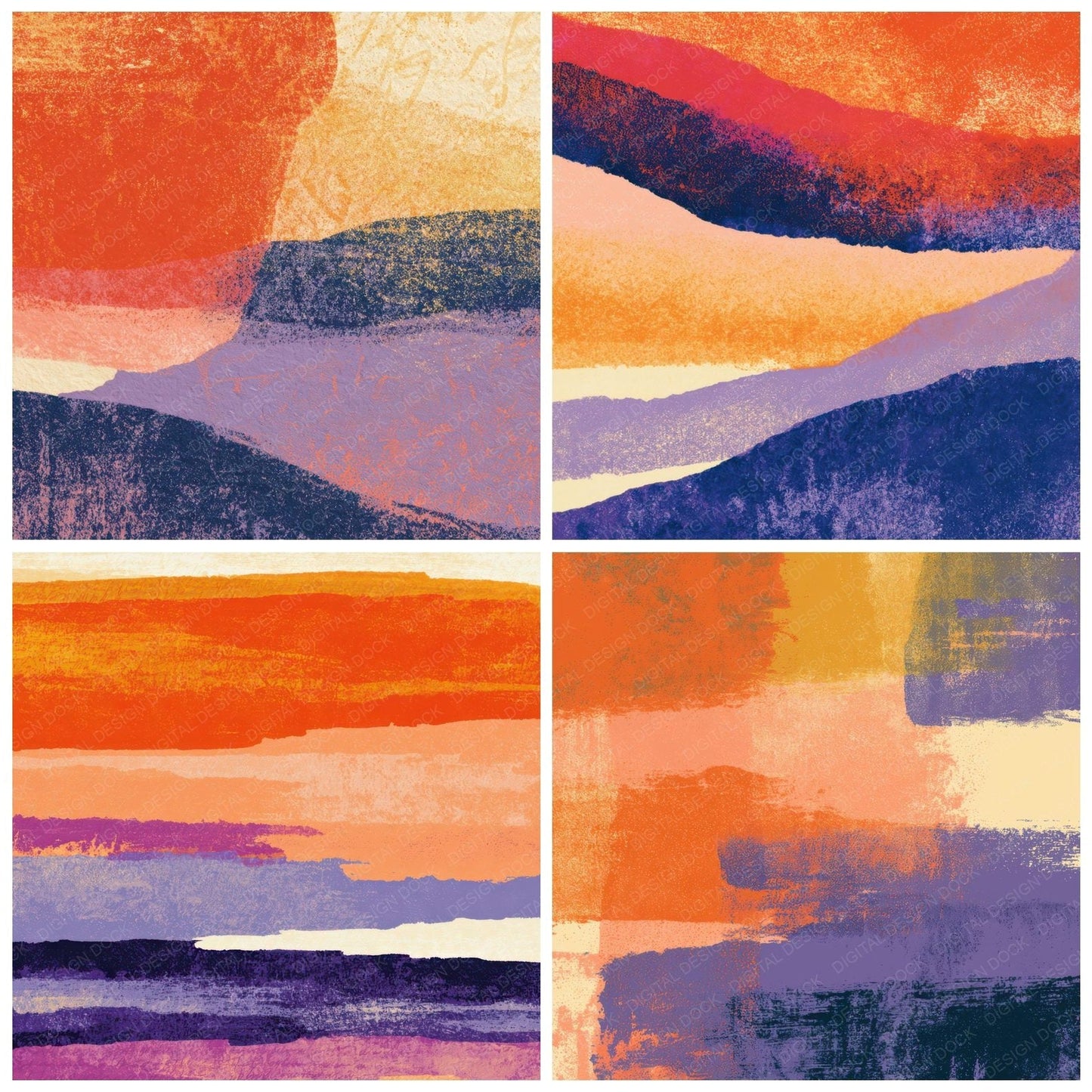 Screenprint Tangerine Lavender Abstract Digital Paper Pack (DDD012977)