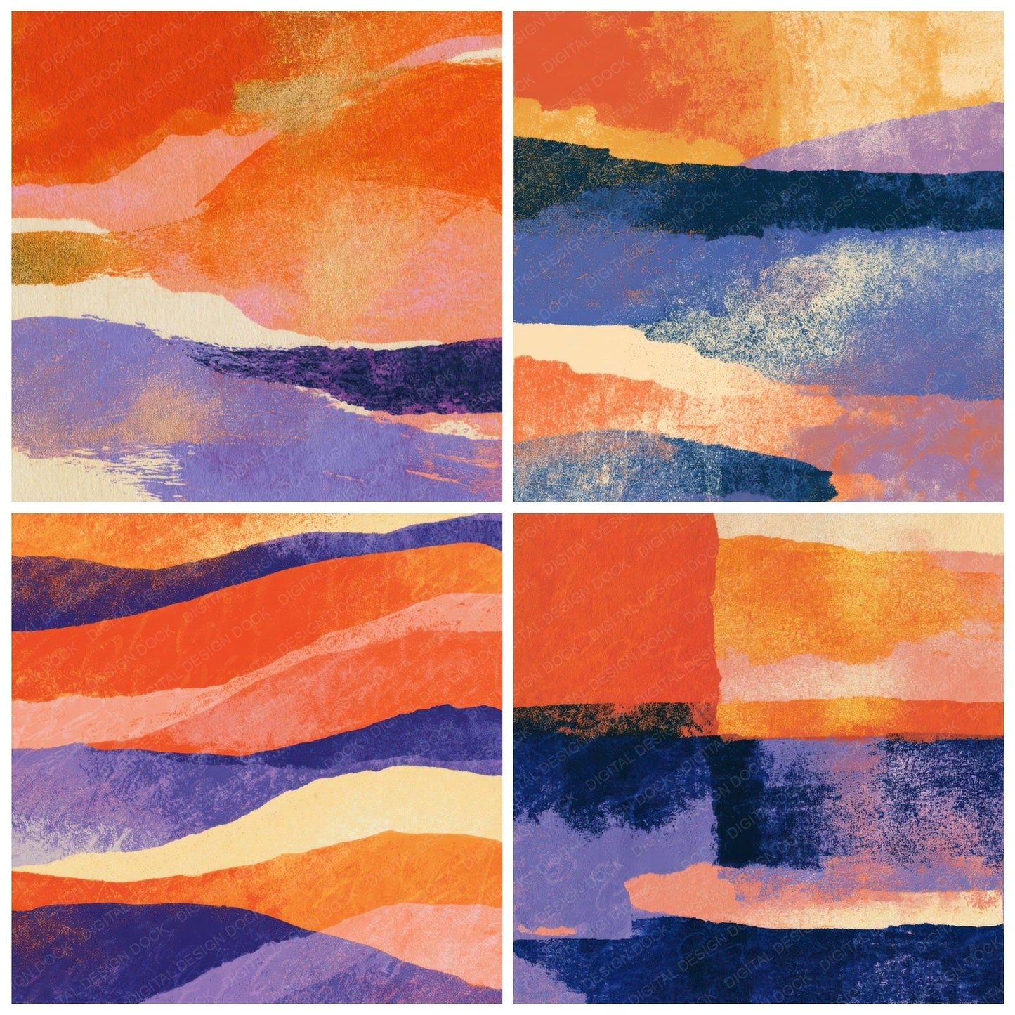 Screenprint Tangerine Lavender Abstract Digital Paper Pack (DDD012977)