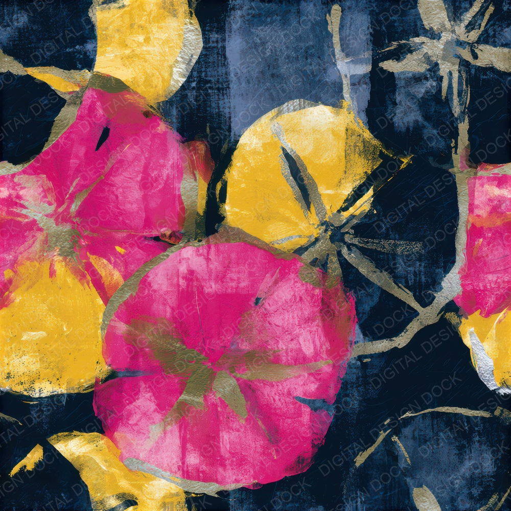Sumi-e Sand Dollars Pink Yellow Navy Seamless Digital Paper Pack (DDD012978)