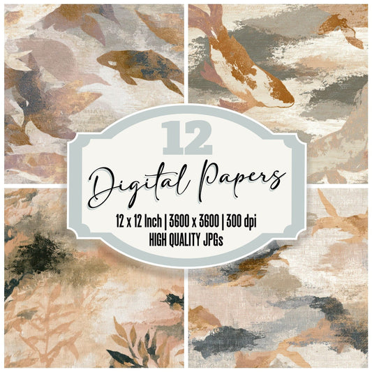 Tapestry Minimal Koi Oat Linen Digital Paper Pack (DDD012979)