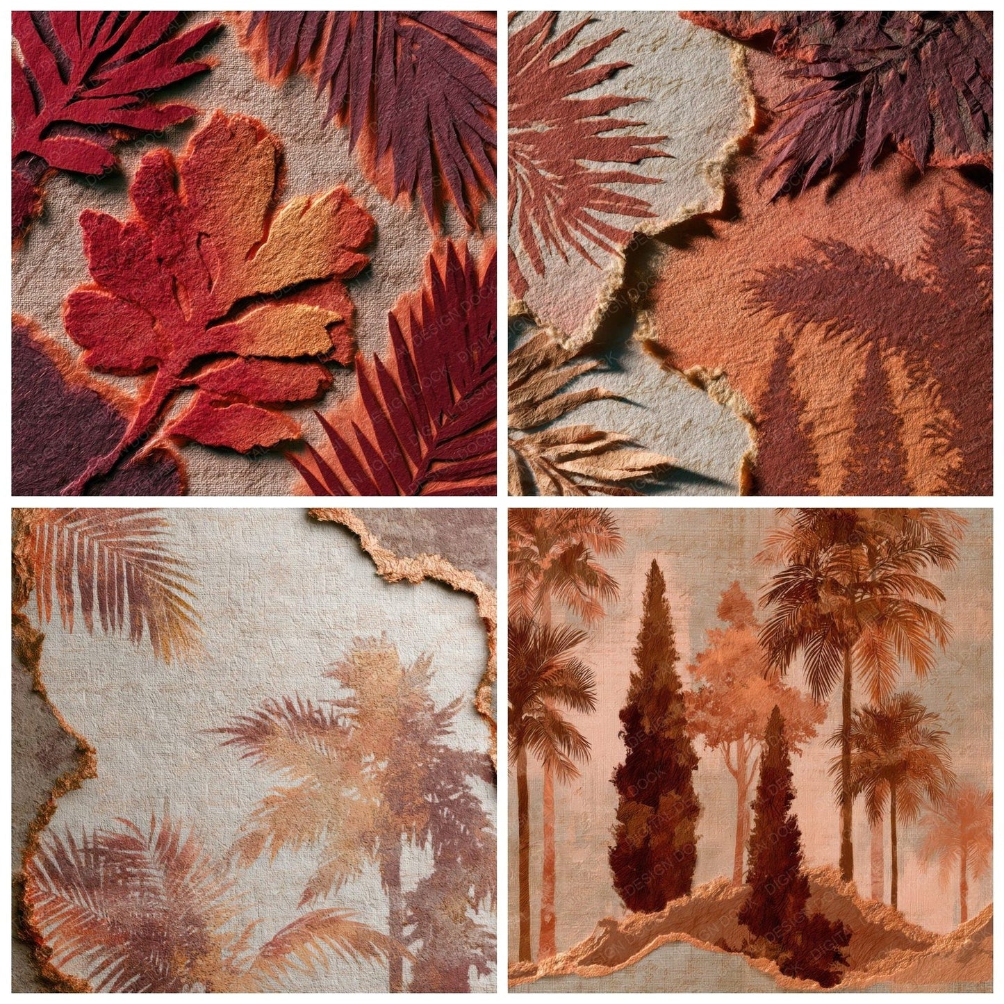 Torn Paper Italian Palm Pumpkin Wine Digital Paper Pack (DDD012980)
