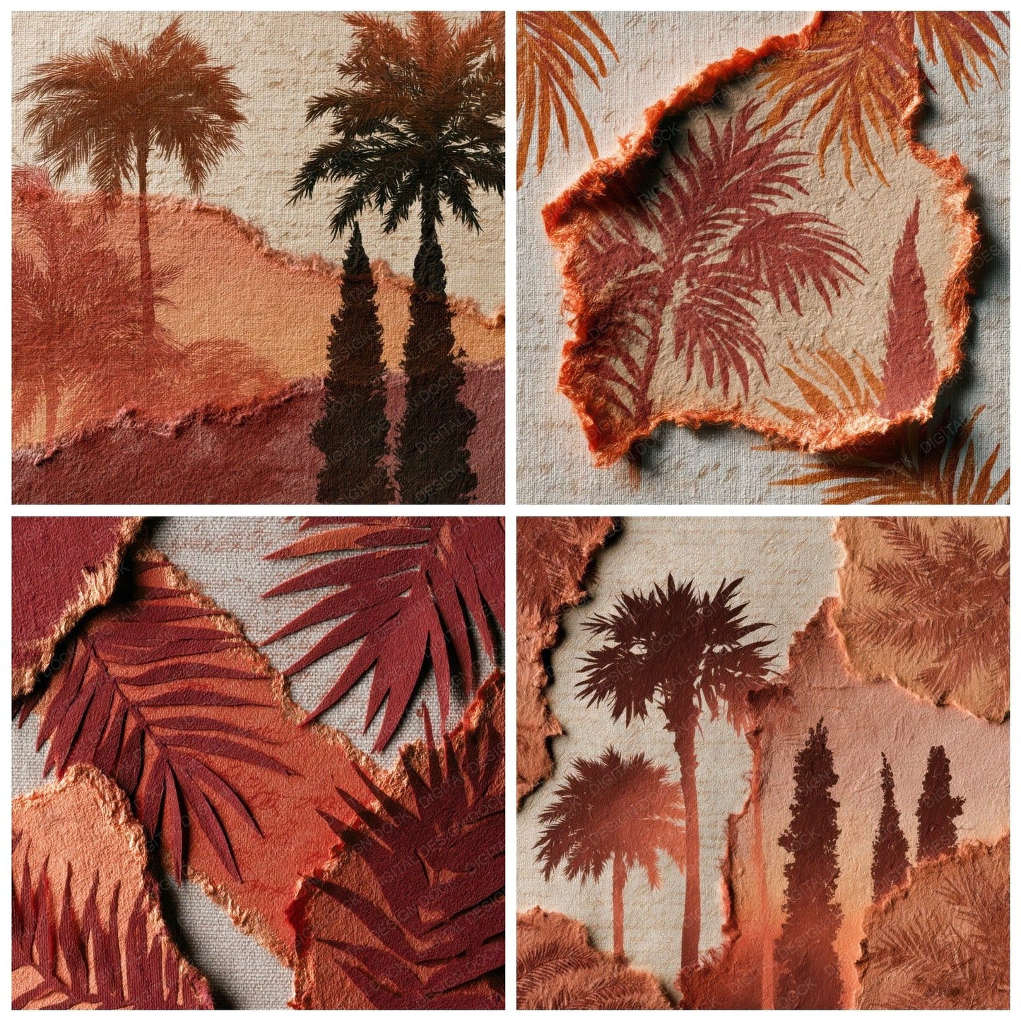 Torn Paper Italian Palm Pumpkin Wine Digital Paper Pack (DDD012980)