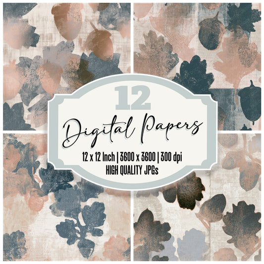 Woodblock Acorns Linen Slate Seamless Digital Paper Pack (DDD012981)