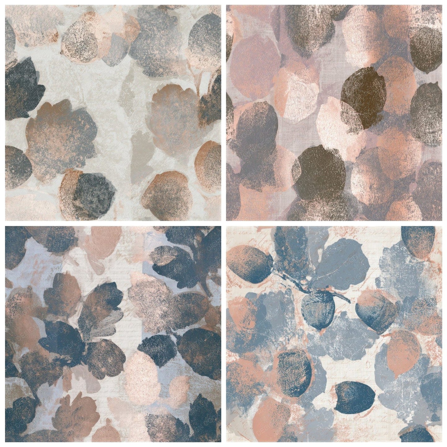 Woodblock Acorns Linen Slate Seamless Digital Paper Pack (DDD012981)