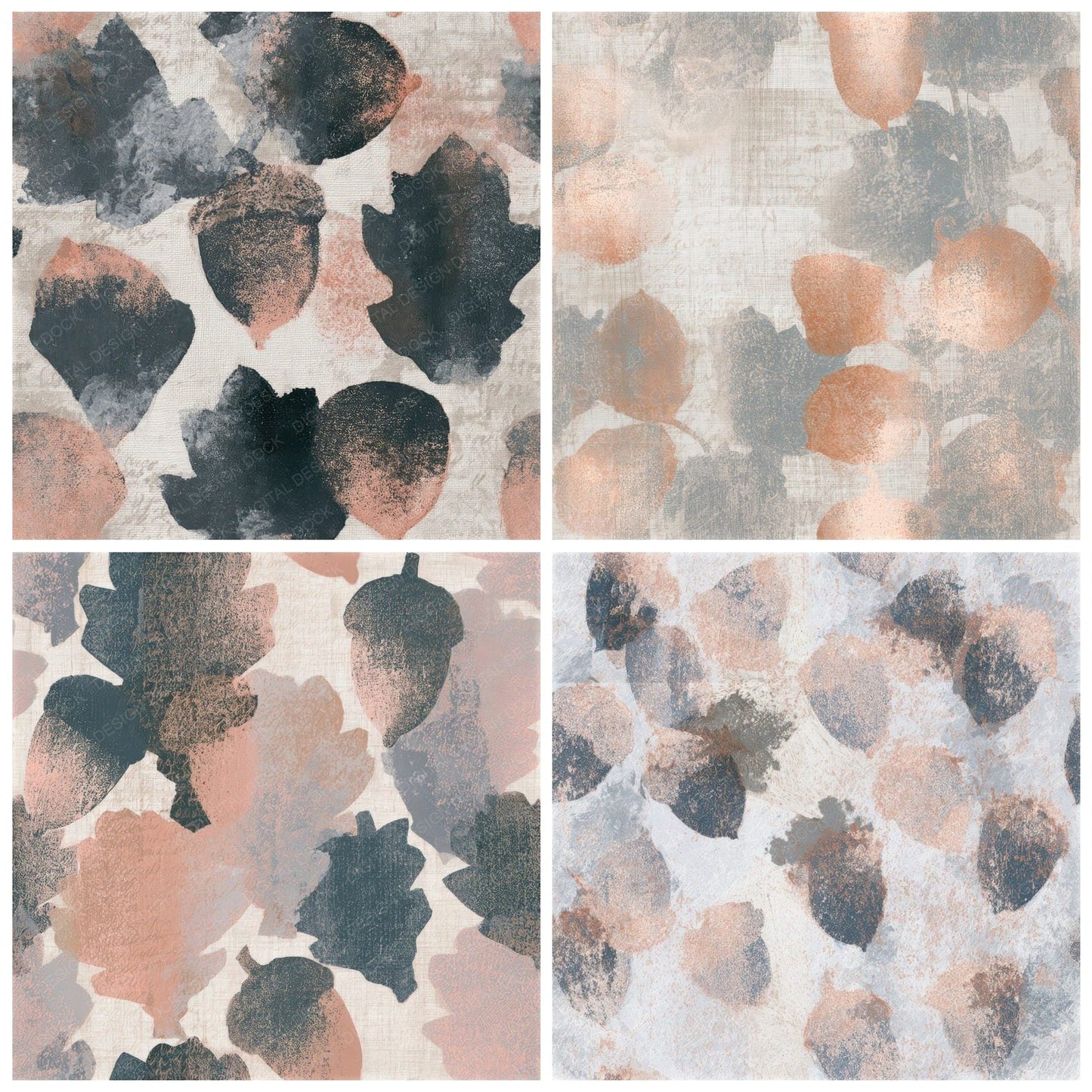 Woodblock Acorns Linen Slate Seamless Digital Paper Pack (DDD012981)
