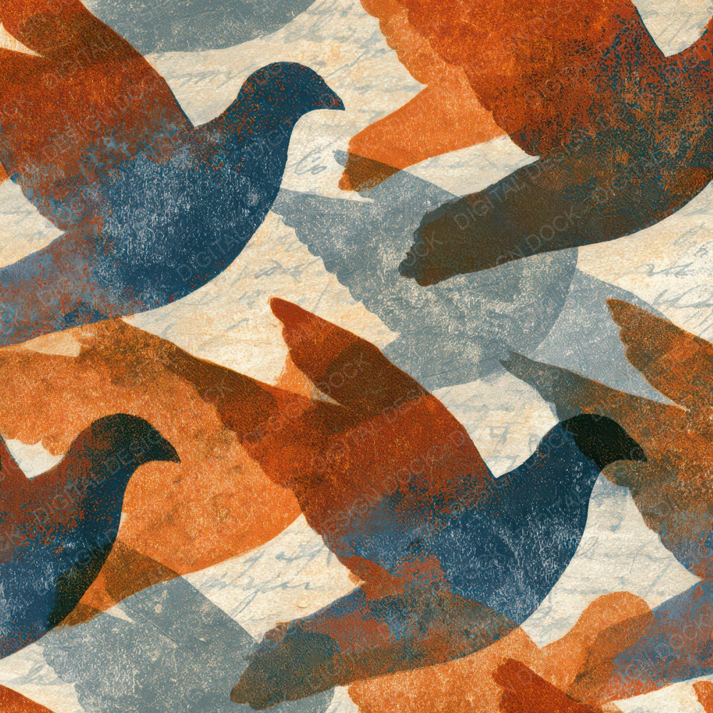 Woodblock Pigeon Copper Bone Digital Paper Pack (DDD012983)