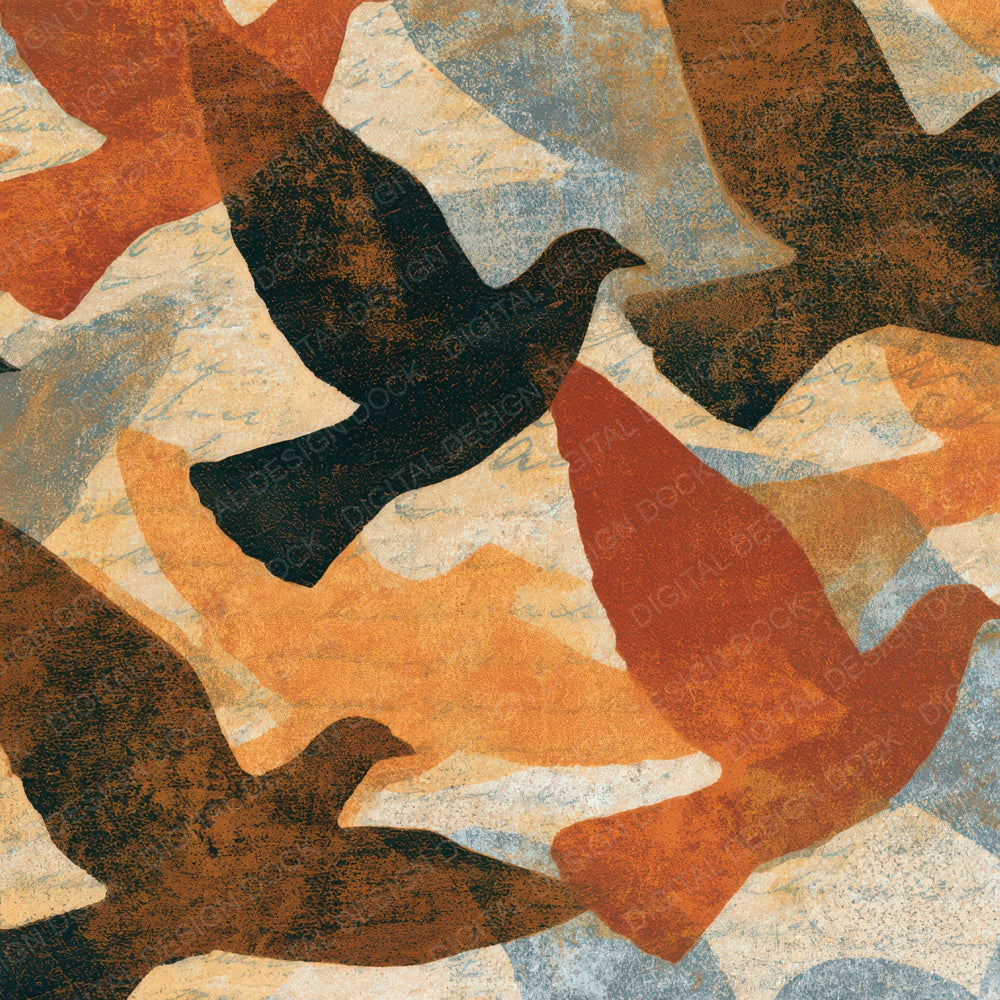 Woodblock Pigeon Copper Bone Digital Paper Pack (DDD012983)