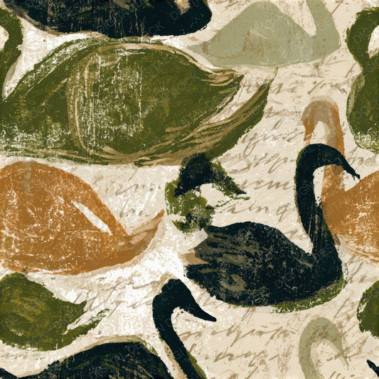Woodblock Swan Moss Bark Seamless Digital Paper Pack (DDD012984)