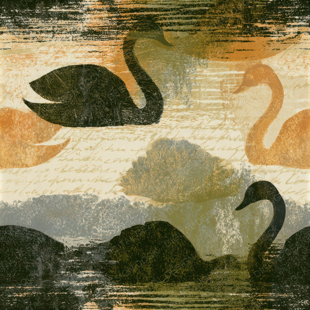 Woodblock Swan Moss Bark Seamless Digital Paper Pack (DDD012984)