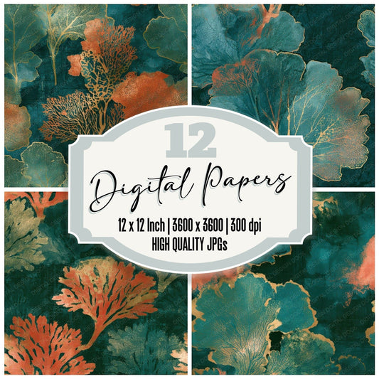 Etching Coral Jade Copper Seamless Digital Paper Pack (DDD012985)