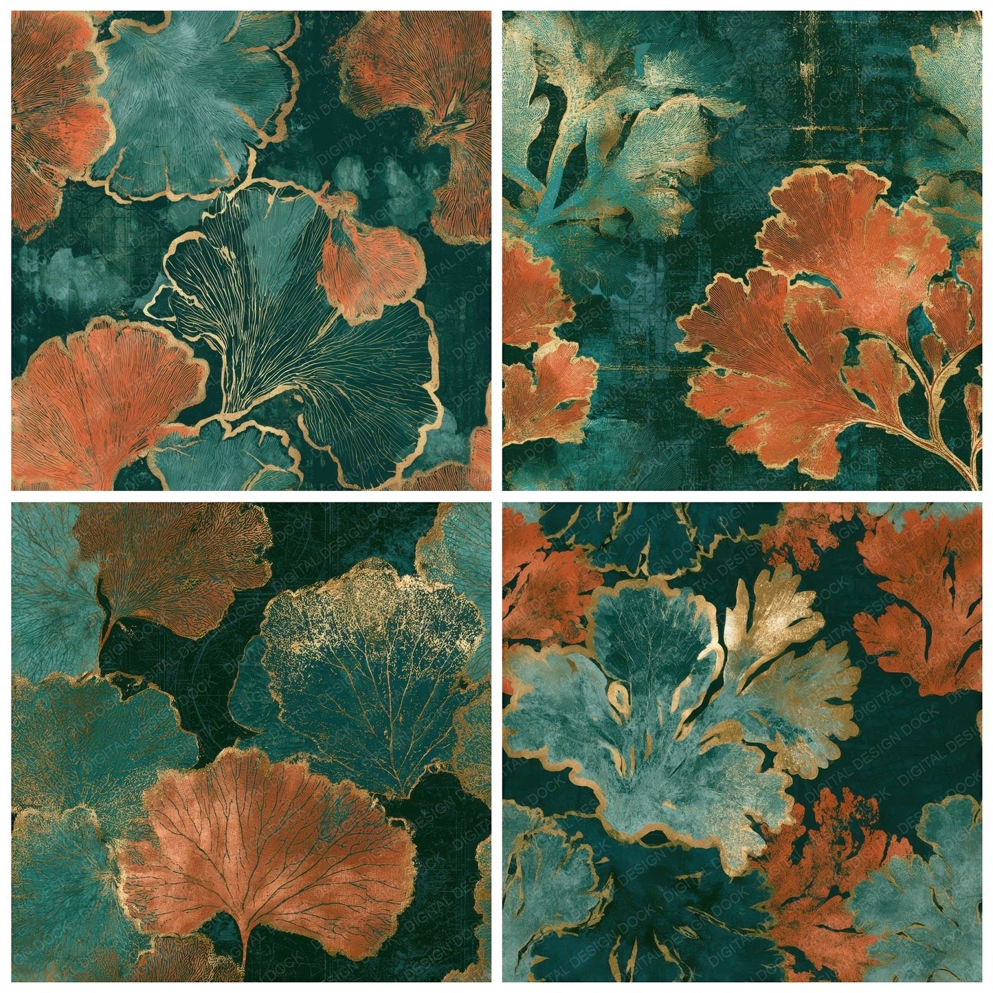 Etching Coral Jade Copper Seamless Digital Paper Pack (DDD012985)