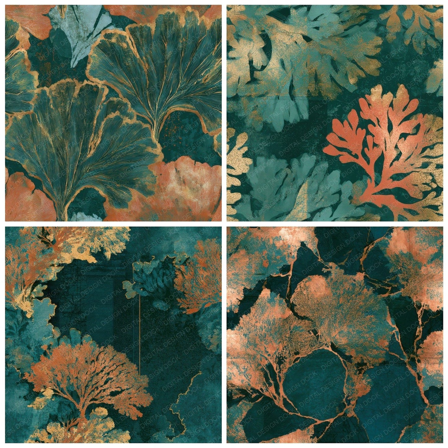 Etching Coral Jade Copper Seamless Digital Paper Pack (DDD012985)