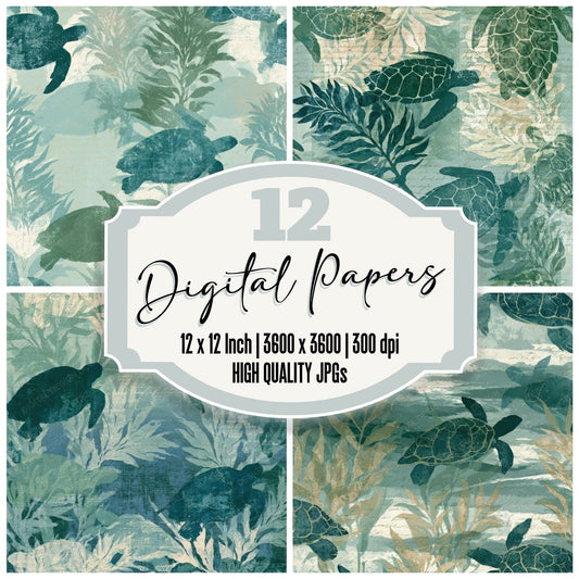 Etching Turtle Sage Ivory Digital Paper Pack (DDD012986)