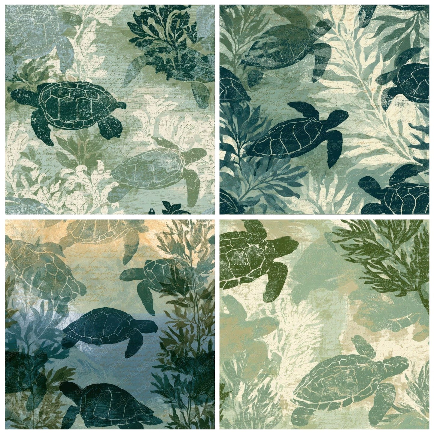 Etching Turtle Sage Ivory Digital Paper Pack (DDD012986)