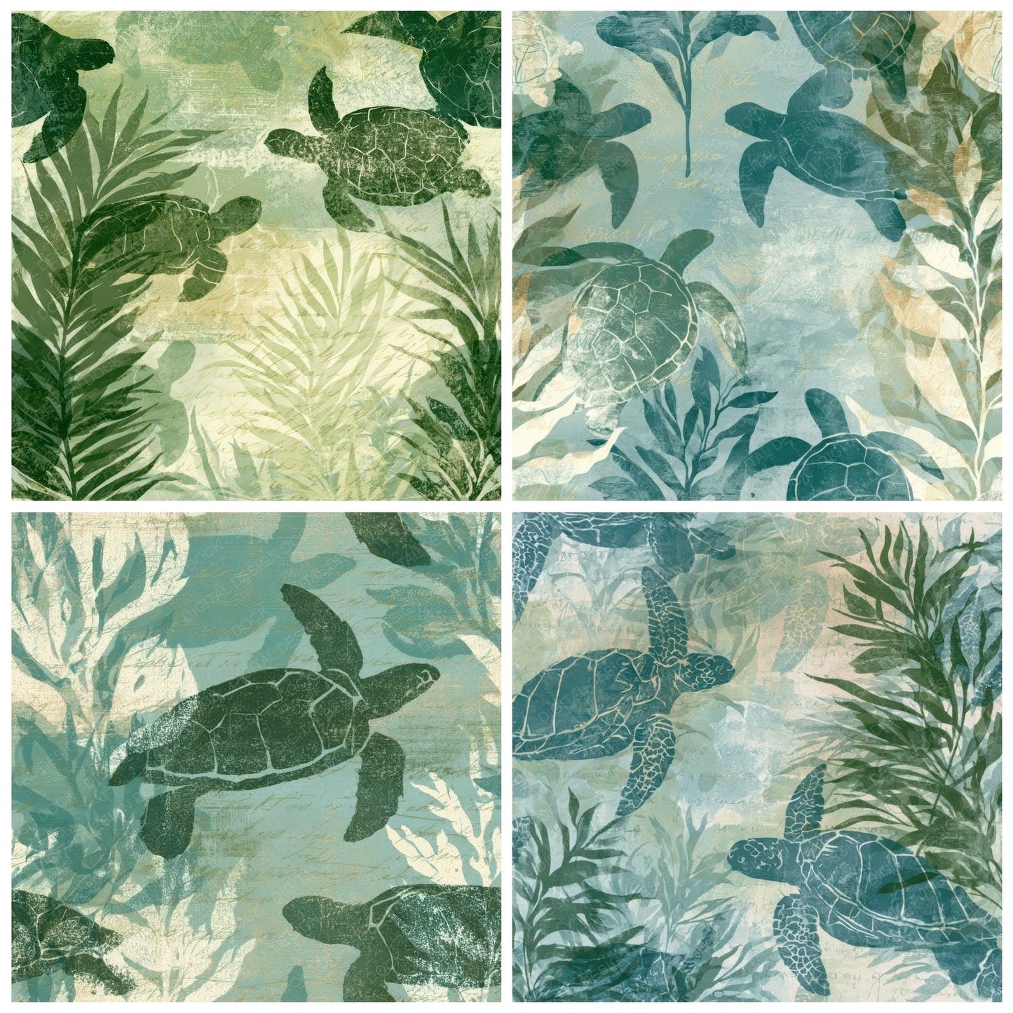 Etching Turtle Sage Ivory Digital Paper Pack (DDD012986)