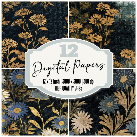 Monoprint Daisy Gold Black Digital Paper Pack (DDD012987)