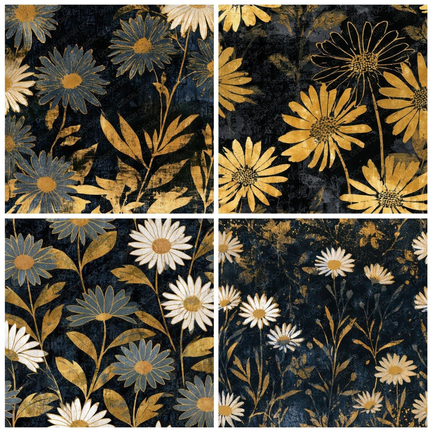 Monoprint Daisy Gold Black Digital Paper Pack (DDD012987)