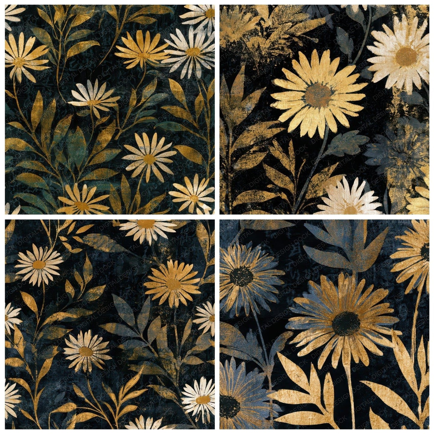Monoprint Daisy Gold Black Digital Paper Pack (DDD012987)
