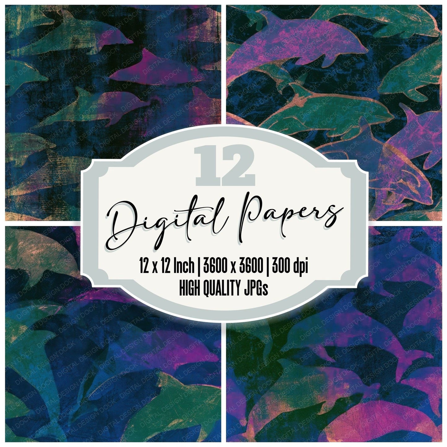 Monoprint Dolphins Neon Magenta Digital Paper Pack (DDD012988)