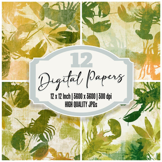 Monoprint Lobster Olive Chartreuse Digital Paper Pack (DDD012989)