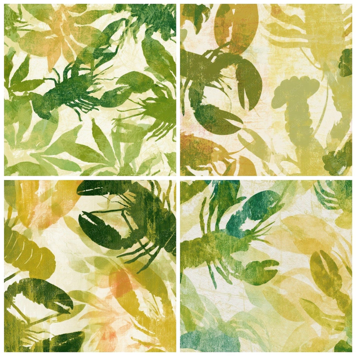 Monoprint Lobster Olive Chartreuse Digital Paper Pack (DDD012989)