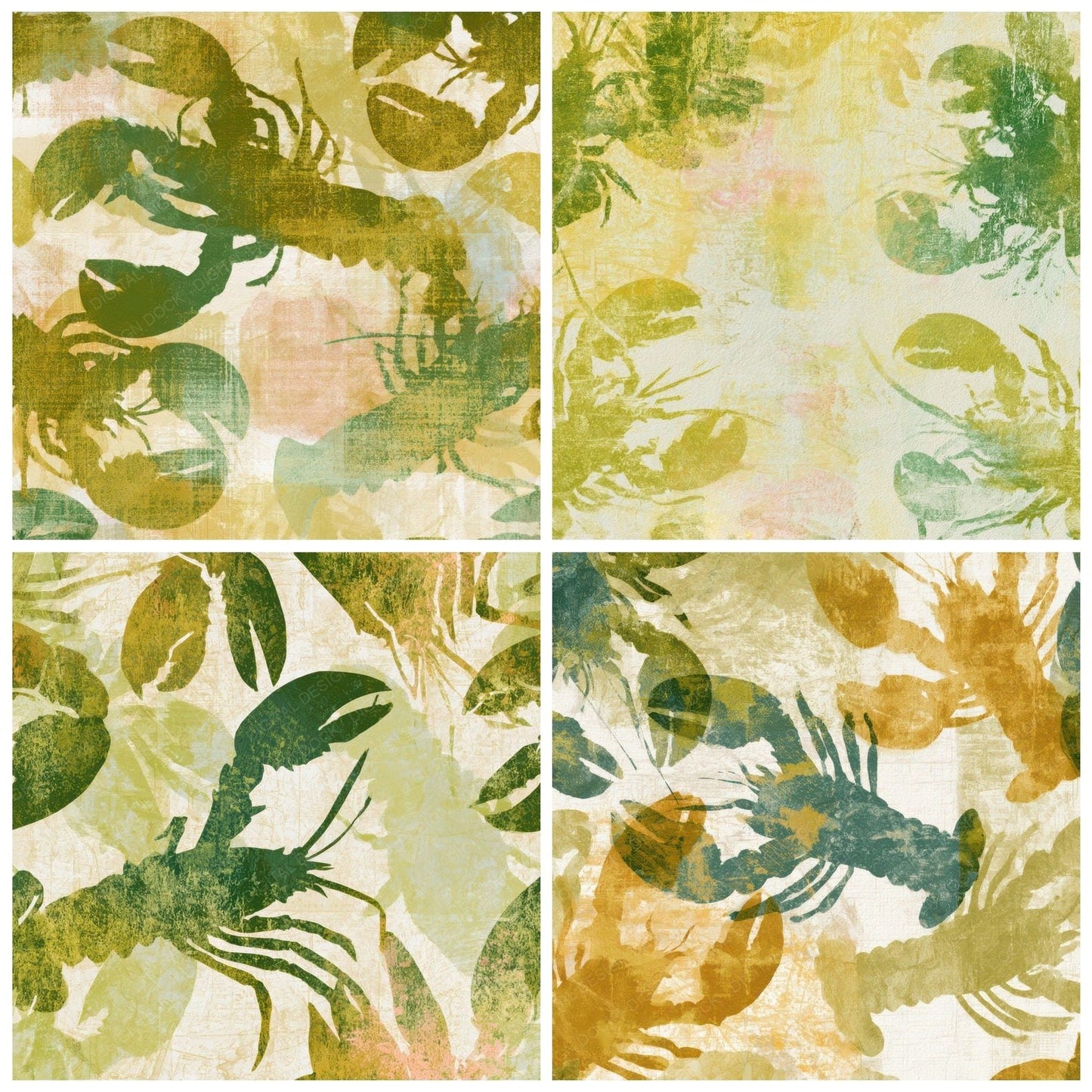 Monoprint Lobster Olive Chartreuse Digital Paper Pack (DDD012989)